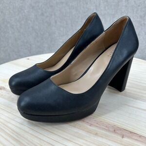 NEW NATURALIZER Berlin Black‎ Leather Platform Block Heel Pumps Womens 8W
